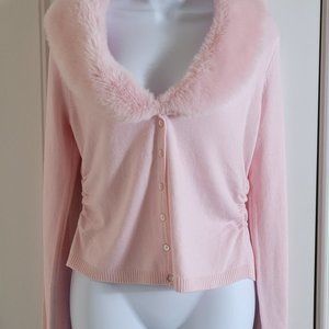 "NWT" Copper Key - Pink Angora Fur Collar - Sweater/Cardigan Woman's Large